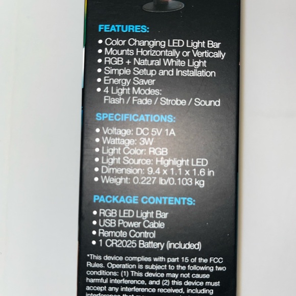 Light Bar, LED, by Vibe 15 colors, 4 modes, USB powered. NIB. This is for both. - Picture 4 of 6